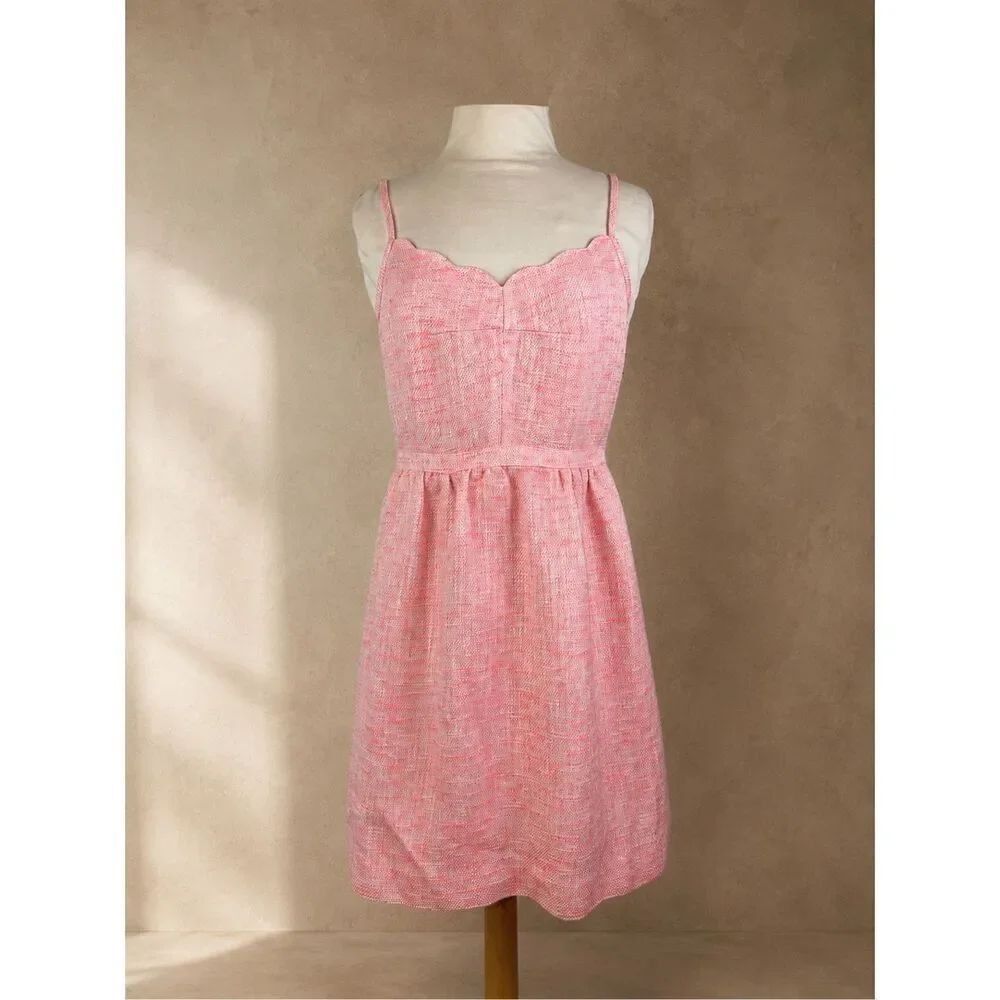 J.Crew Size 4 Pink Tweed Mini Dress Scalloped Neckline Preppy Sleeveless